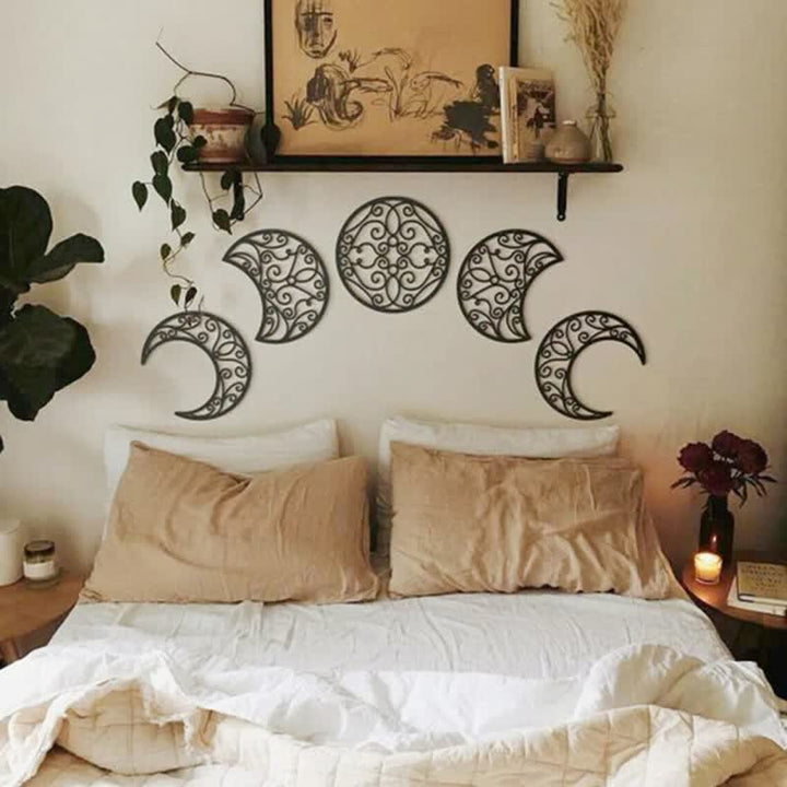 Wood Moon Phases Wall Hanging Decor - 5 - PCS Set - image 0
