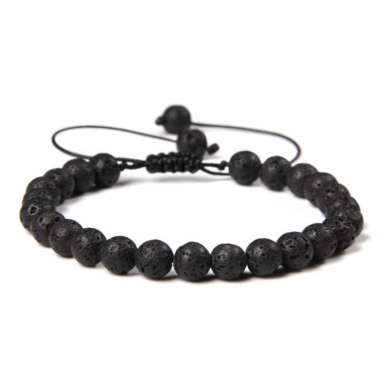 Olivenorma Natural 6mm Stone Beads Braided Wrap Bracelet - Lava Stone - image 9