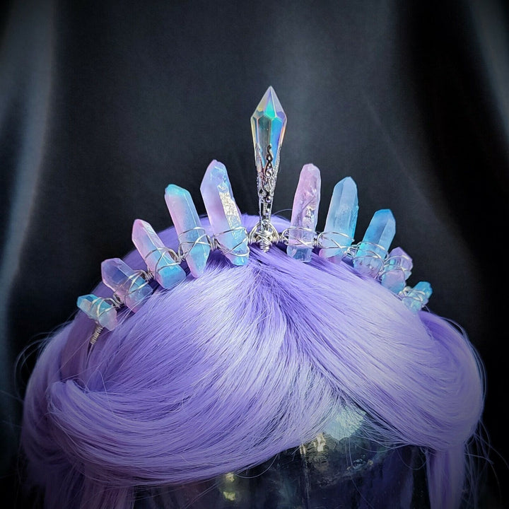 Olivenorma Pink Blue Titanium Quartz Crown with Crystal Centrepiece - Pink Blue Titanium Quartz - image 0