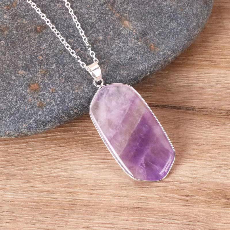 Olivenorma Natural Crystal Stone Necklace - Amethyst - image 3