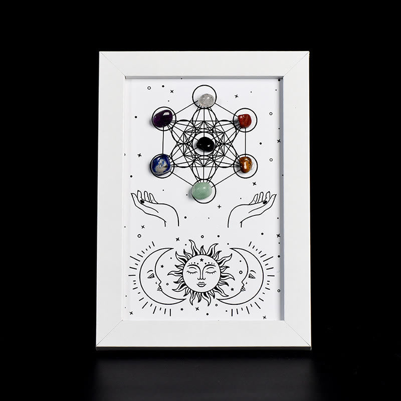 Olivenorma Metatron's Cube Symbol Chakra Stars Moon Photo Frame Decoration - Metatron's Cube Symbol&Chakra&Stars and Moon - White Photo Frame - image 3