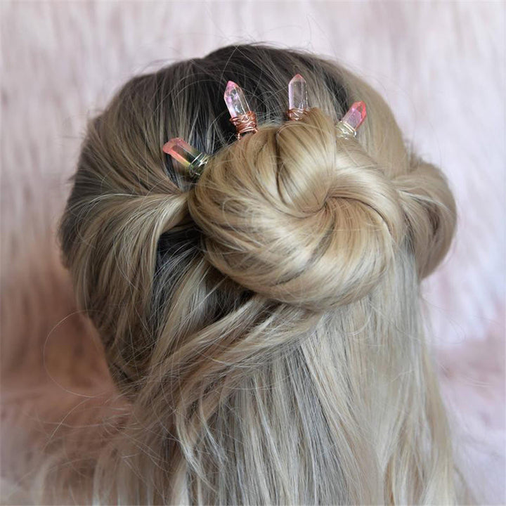 Olivenorma Handmade Thread Crystal Hairpin - Pink Blue Titanium Quartz - image 4