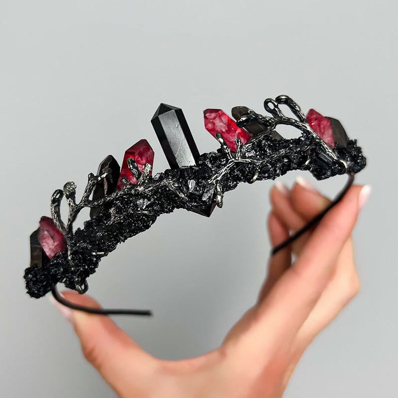 Olivenorma Natural Red Quartz Obsidian Column Crown Headband - Red Quartz&Obsidian - image 0