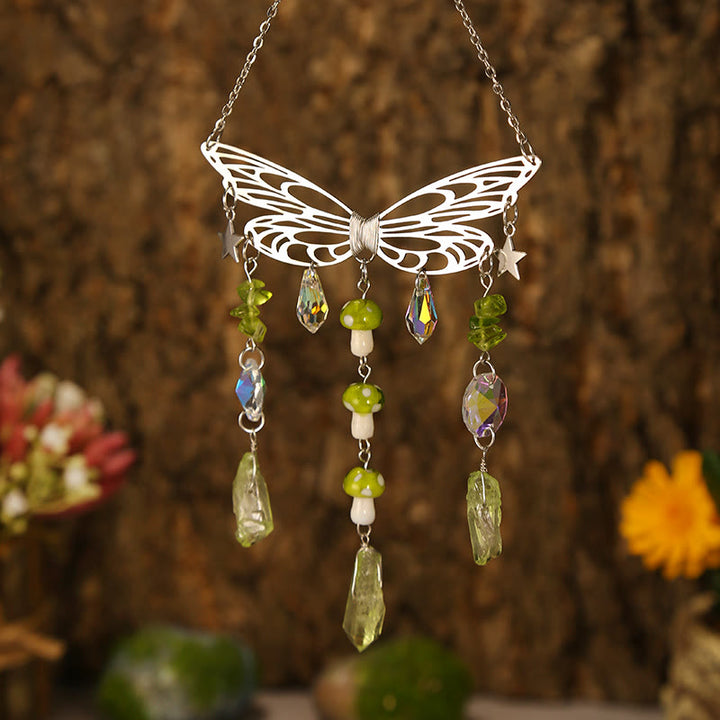 Olivenorma Crystal Butterfly Wings Sunshine Catcher Wind Chime - Silver Butterfly - Peridot - image 1