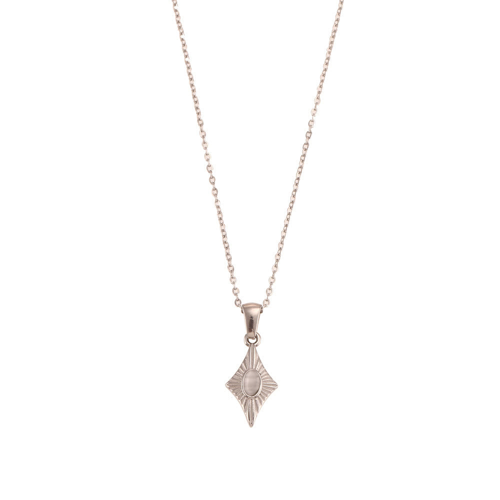 Olivenorma Cat's Eye Pendant Sweater Stainless Steel Necklace - White Cat's Eye Stone&Silver - image 8