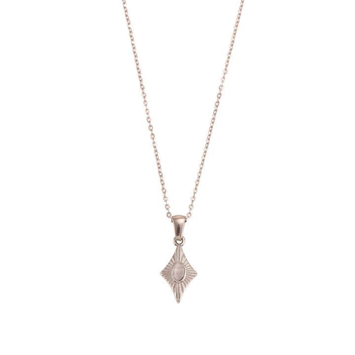Olivenorma Cat's Eye Pendant Sweater Stainless Steel Necklace - White Cat's Eye Stone&Silver - image 8