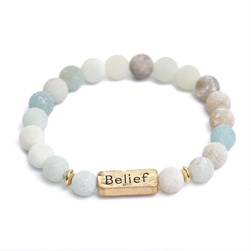 Olivenorma Natural Gemstone Belief Engraving Bracelet - Amazonite - image 9