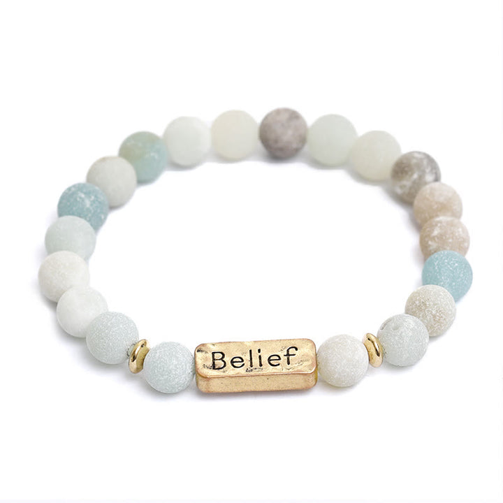 Olivenorma Natural Gemstone Belief Engraving Bracelet - Amazonite - image 9