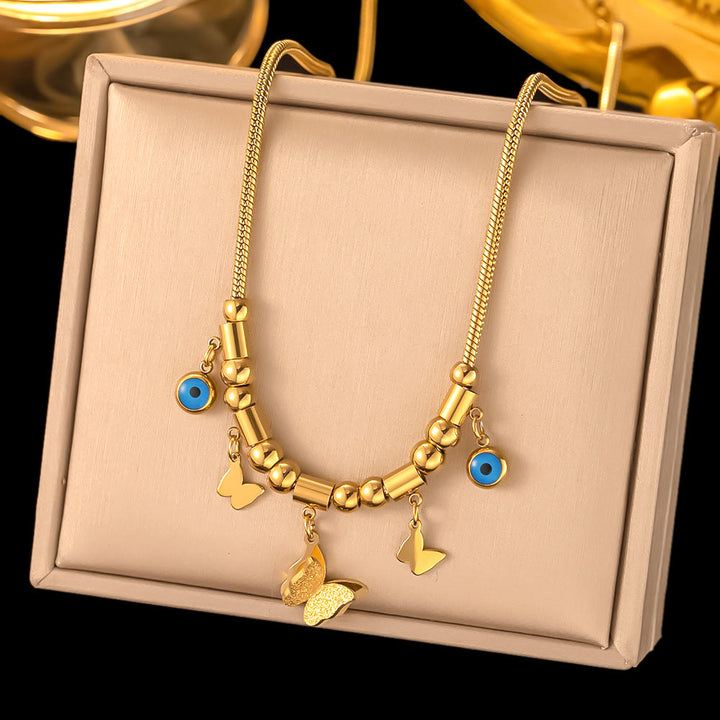 Olivenorma Gilded Turquoise Evil Eye Fantasy Wrap Bracelet Necklace - Butterfly&Blue Evil Eye - image 6