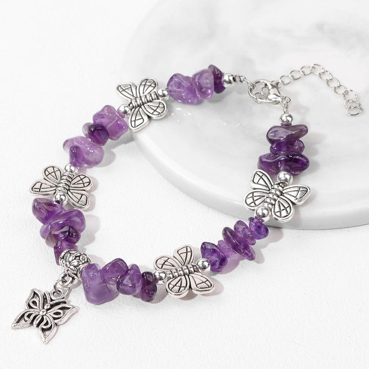 Olivenorma Colorful Crystal Rubble Butterfly Charm Bracelet - Amethyst - image 0