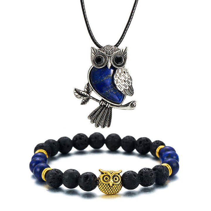 SPIRITUAL ENERGY - Owl Gemstone Necklace with Bracelet Gift Set - Lapis Lazuli - Leather Chain - image 20