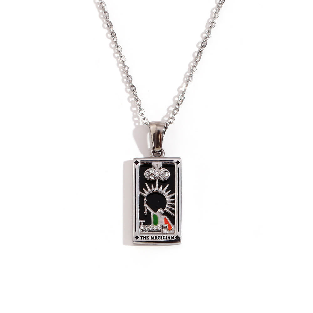 Olivenorma Stainless Steel 18k Gold Plated Tarot Card Necklace - THE MAGICIAN - Silver - image 20