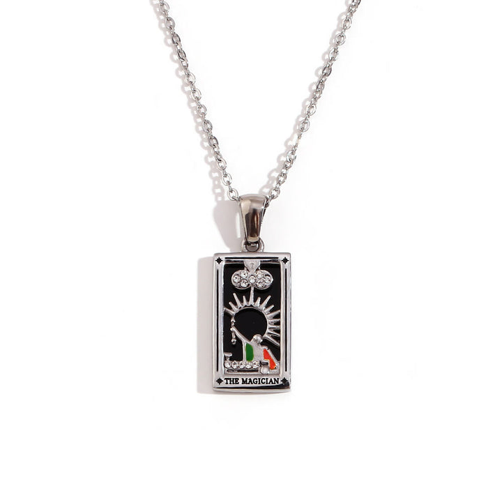 Olivenorma Stainless Steel 18k Gold Plated Tarot Card Necklace - THE MAGICIAN - Silver - image 20