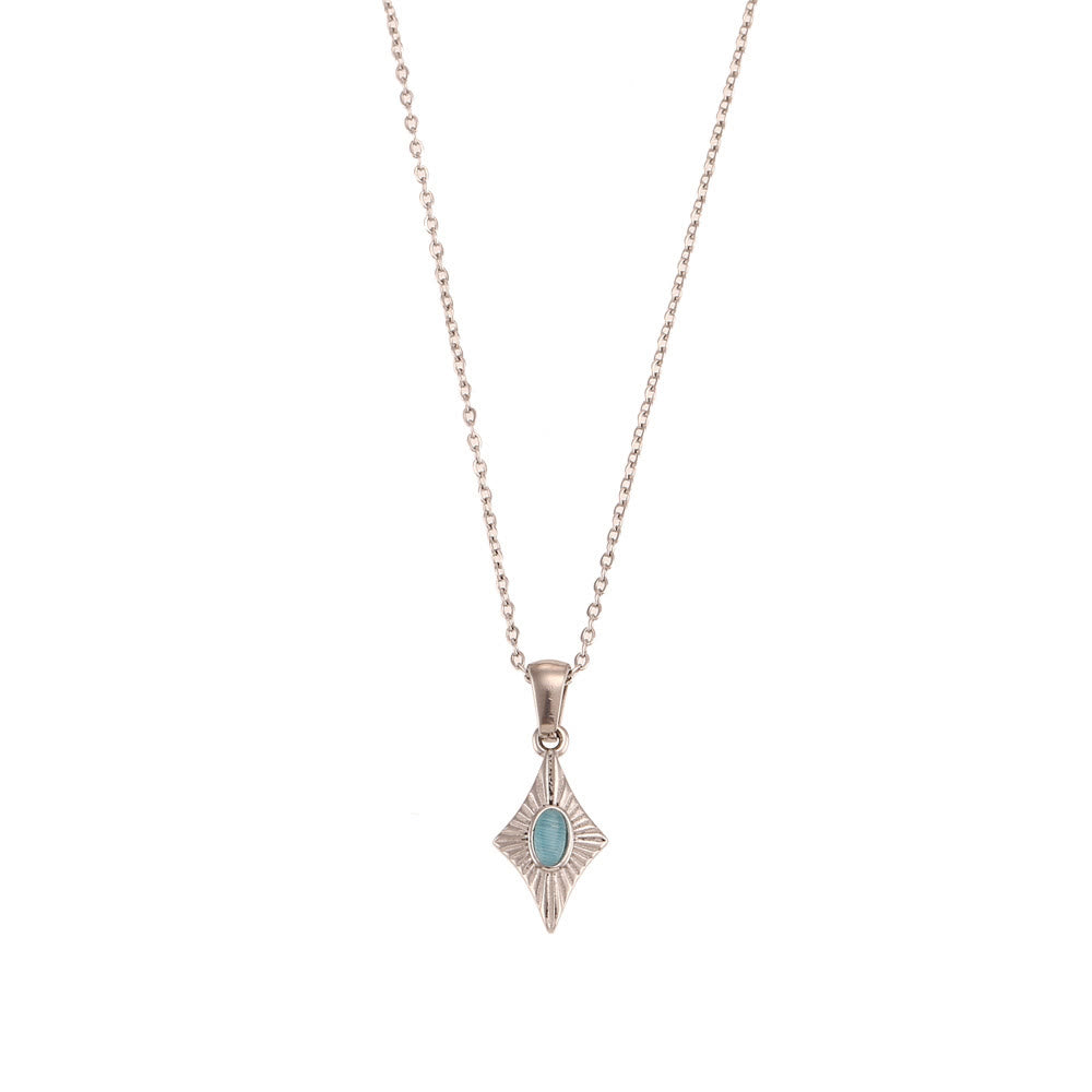 Olivenorma Cat's Eye Pendant Sweater Stainless Steel Necklace - Blue Cat's Eye Stone&Silver - image 9