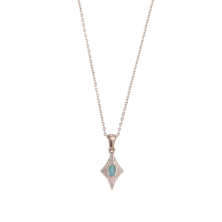 Olivenorma Cat's Eye Pendant Sweater Stainless Steel Necklace - Blue Cat's Eye Stone&Silver - image 9