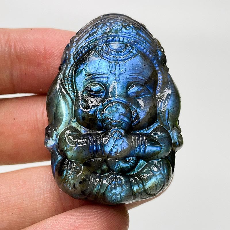 Olivenorma Natural Labradorite Moon Face Ornaments Gemstone Decoration - Cartoon Incense God #Labradorite - image 16