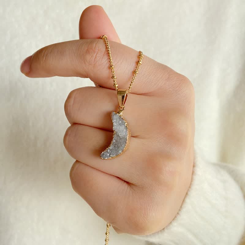 Olivenorma Natural Crystal Crescent Moon Necklace - Clear Crystal - image 1