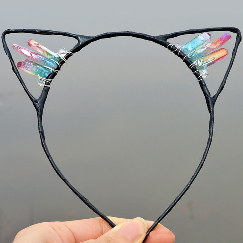 Olivenorma Electroplating Crystal Cat Ears Headband - Pink Blue Titanium Quartz - image 1