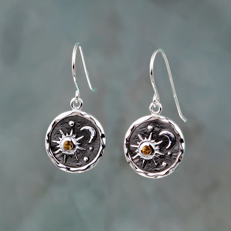 Olivenorma Bohemia Citrine Sun And Cresent Moon Earrings - Silver - image 0