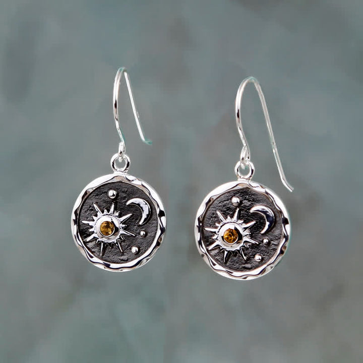 Olivenorma Bohemia Citrine Sun And Cresent Moon Earrings - Silver - image 0