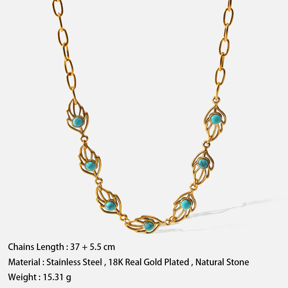 Olivenorma Turquoise Leaf Shape Stainless Steel 18K Necklace - image 3