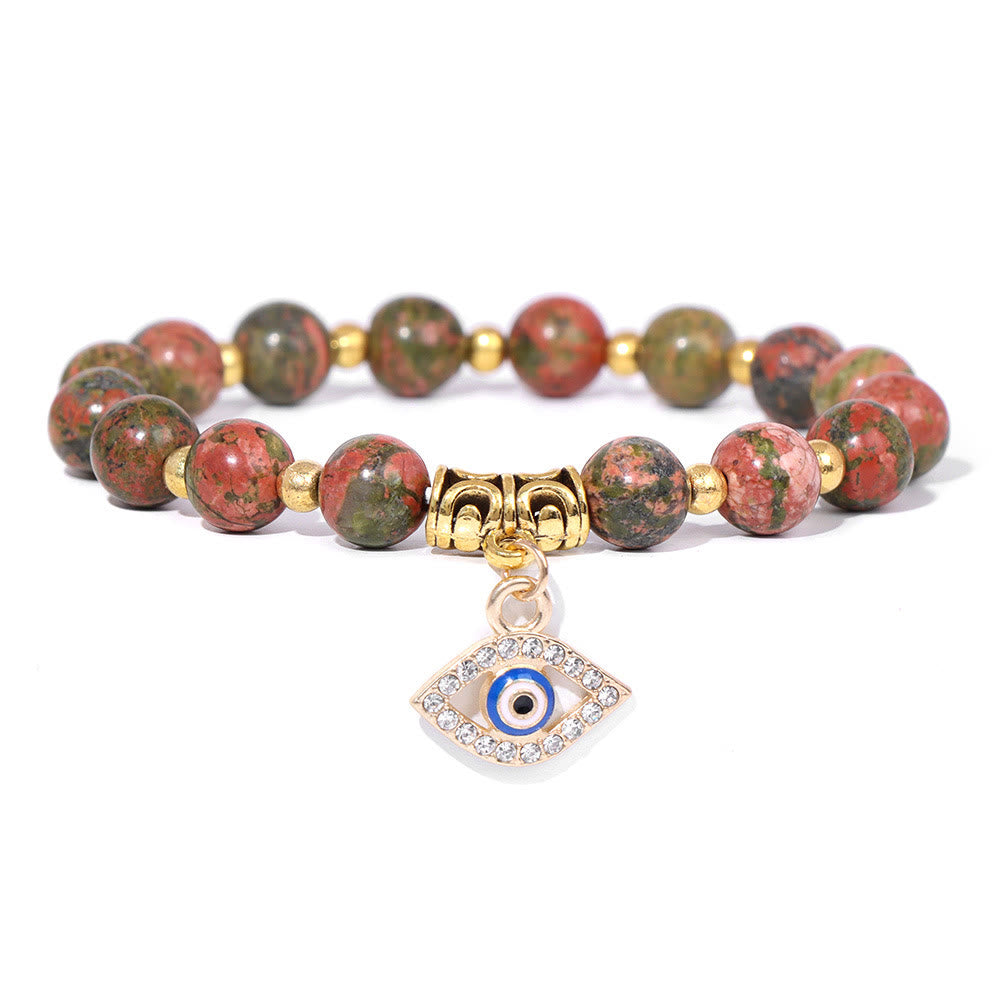 Olivenorma Natural Stone Beaded Evil Eye Pendant Bracelet - Unakite - image 42