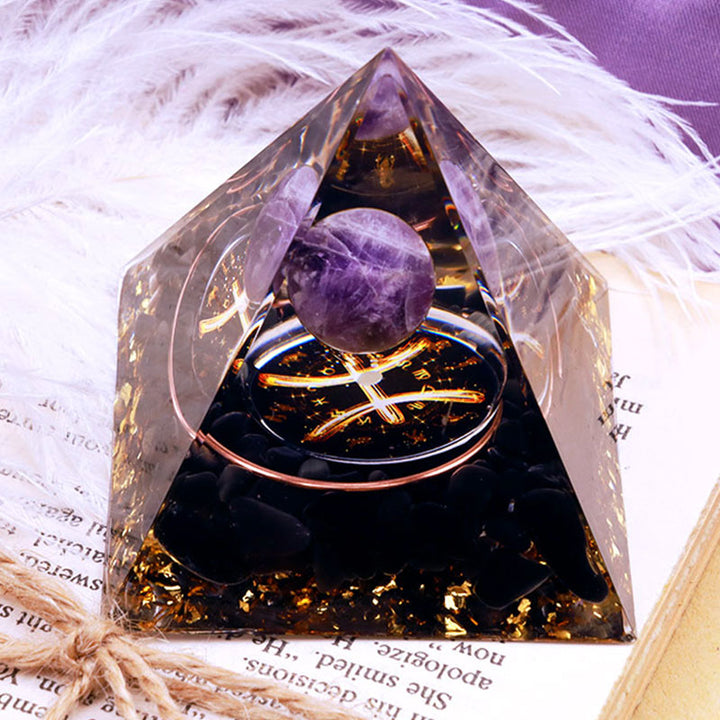 Olivenorma Amethyst Sphere With Obsidian Zodiac Pisces Orgone Pyramid - image 1