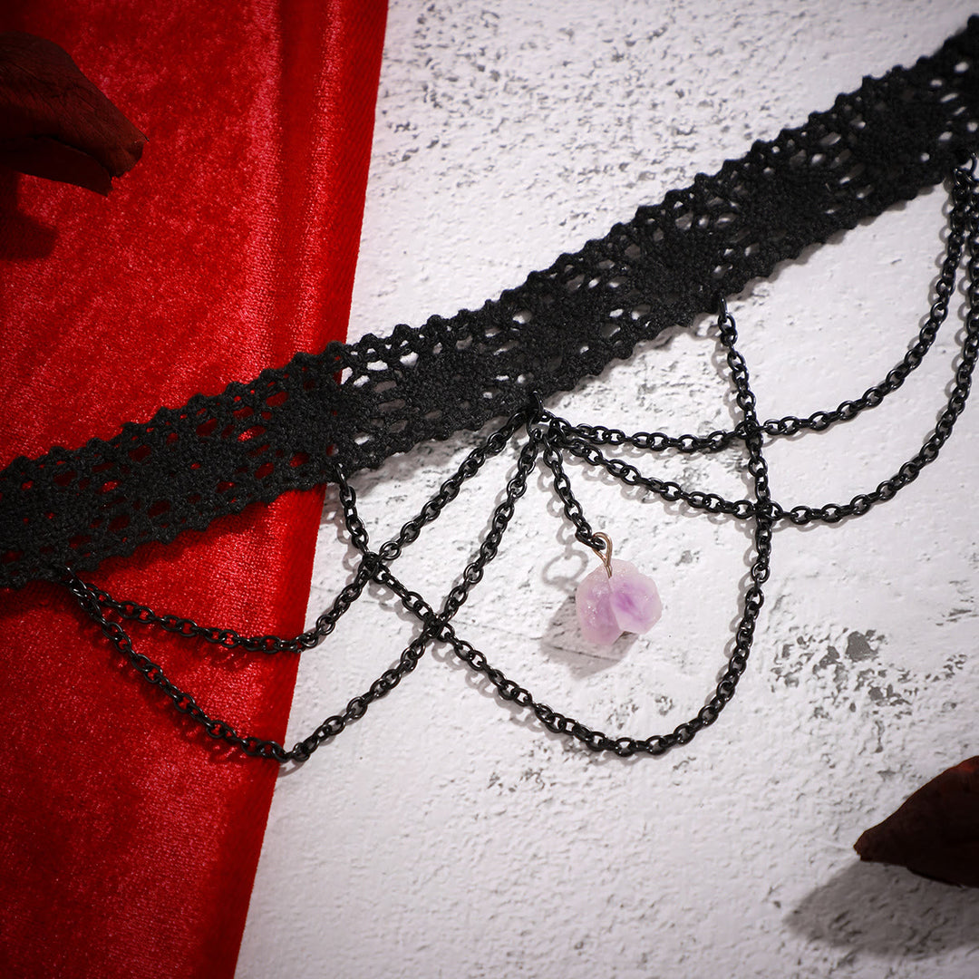 Olivenorma Amethyst Halloween Gothic Lace Choker Necklace - image 8