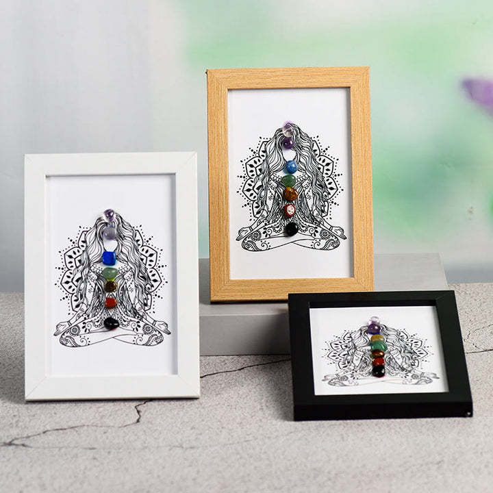 Olivenorma Yoga Meditation Posture Chakra Stone Photo Frame Decoration - Yoga Meditation & Chakra#2 - Wooden Photo Frame - image 2