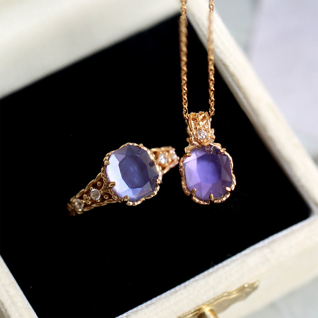 Olivenorma Natural Amethyst Square Stone Ring Necklace - image 0