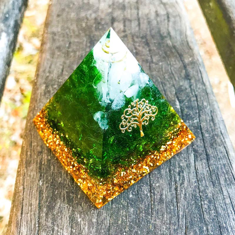 Olivenorma Green Jade & Clear Crystal Orgone Pyramid - image 1