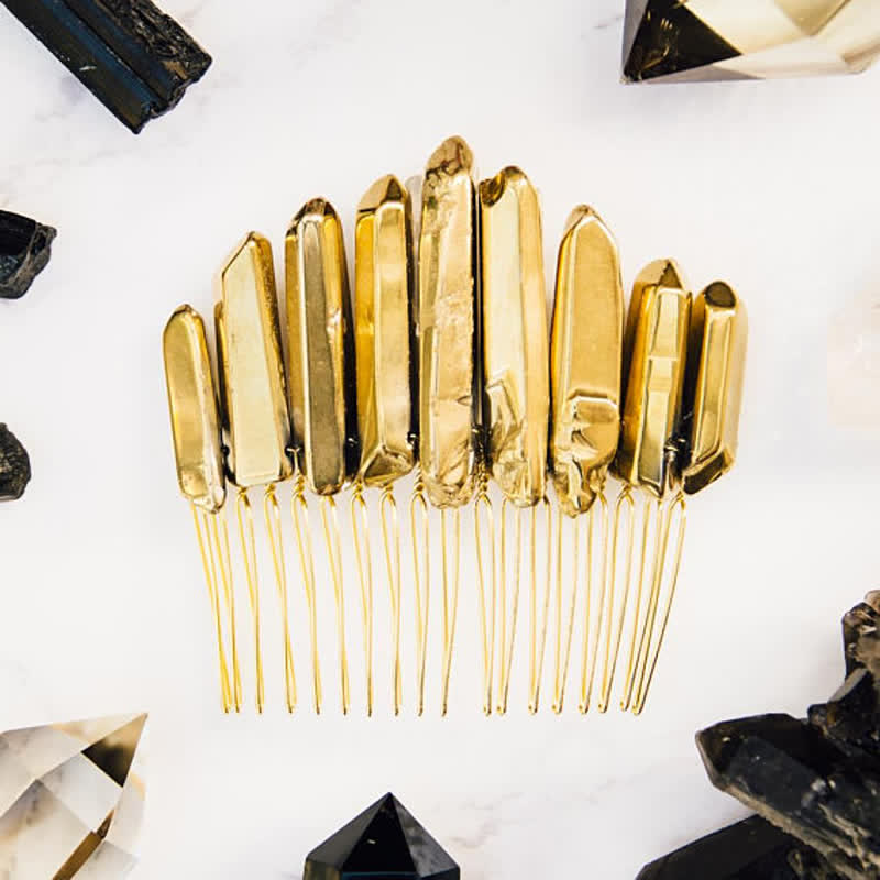 Natural Crystal U Shape Hair Comb Crystal Crown - Clear Crystal#Gold - image 17
