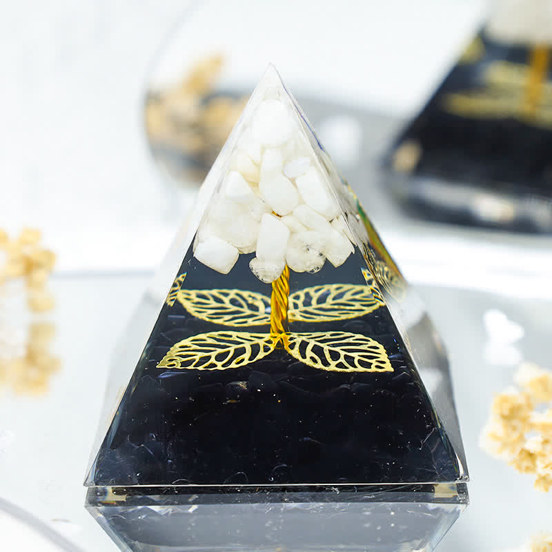 Olivenorma White Jade With Black Tourmaline Leaf Orgone Pyramid  - 3.93''*3.93''(10cm X 10cm) - YES PLEASE $8 - image 0
