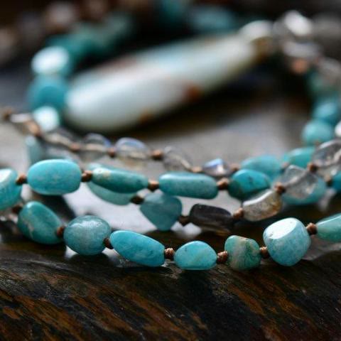 Olivenorma Amazonite Labradorite Agate Crystal Stone Mala Pendant - image 2