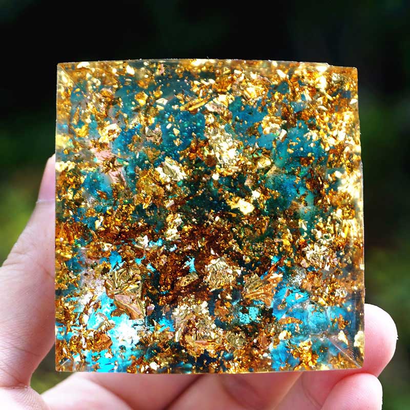 Tiger Eye Sphere With Blue Quartz Orgone Pyramid  - image 4