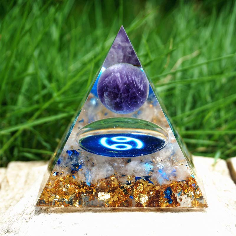 Olivenorma Amethyst with Clear Quartz Cancer Zodiac Orgone Pyramid - image 1