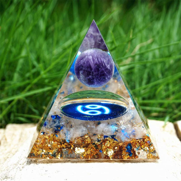Olivenorma Amethyst with Clear Quartz Cancer Zodiac Orgone Pyramid - image 1