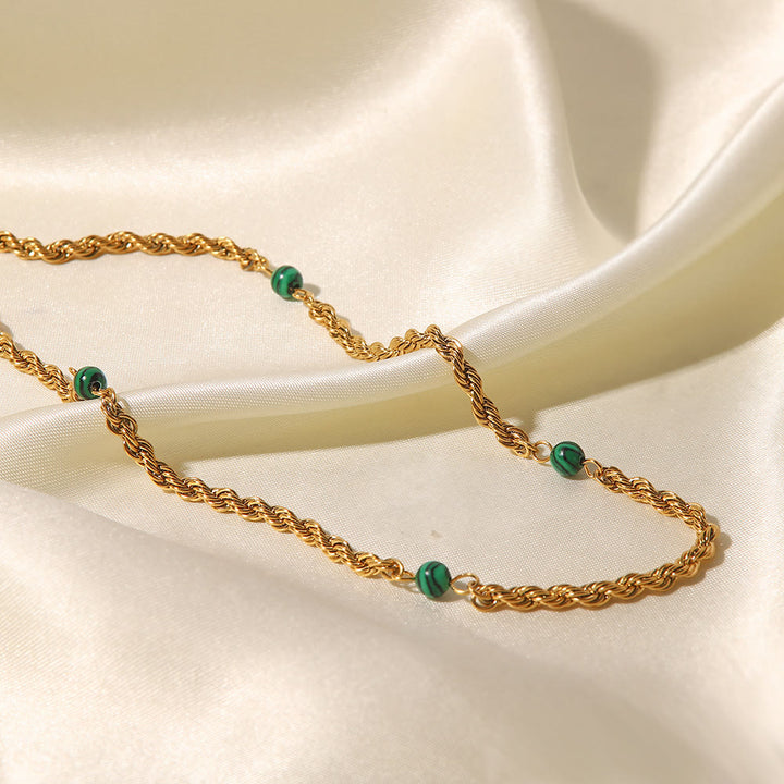 Olivenorma Natural Malachite Beaded Clavicle Twist Necklace - image 3