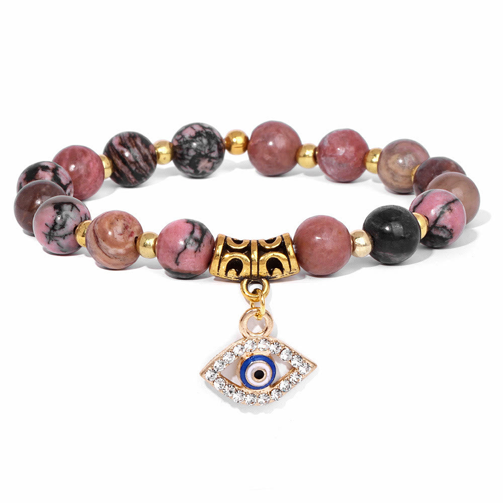 Olivenorma Natural Stone Beaded Evil Eye Pendant Bracelet - Rhodonite - image 15