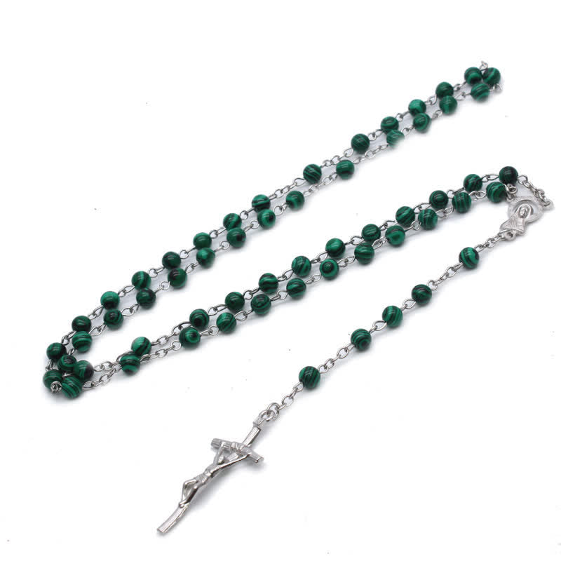 Olivenorma Natural Malachite Cross Rosary Necklace - image 3
