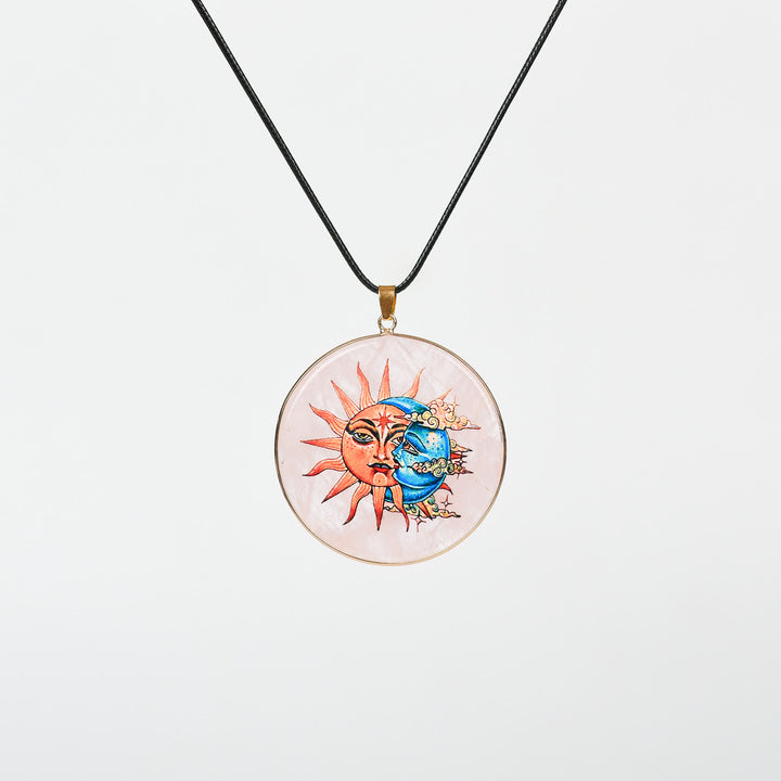 Olivenorma Crystal Hamsa Chakra Tree Of Life Necklace - Rose Quartz - Sun Moon - image 9