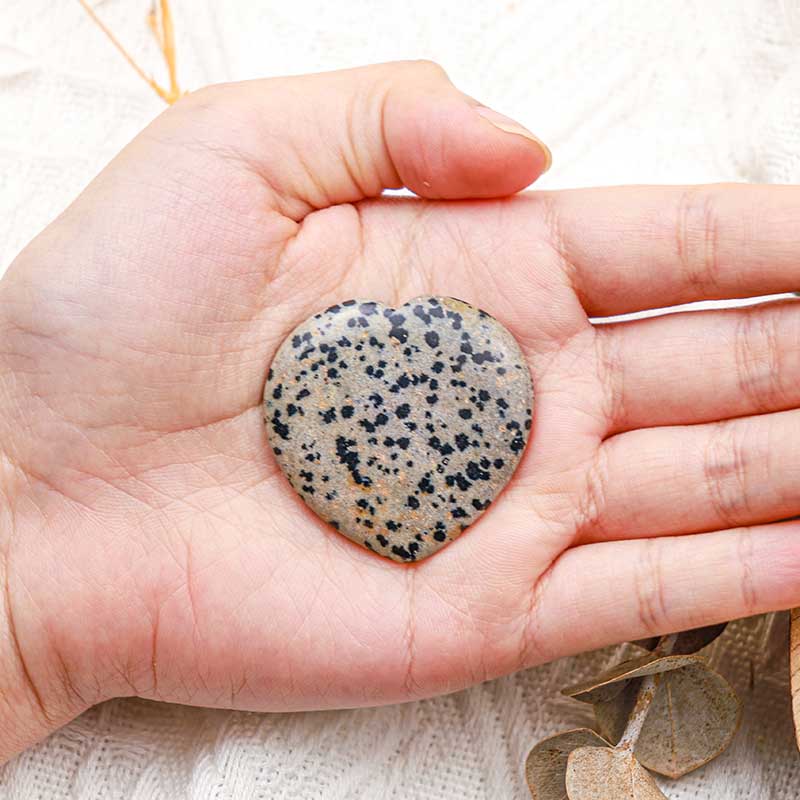 Olivenorma Dalmatian Jasper Heart Protection Worry Stone - image 1