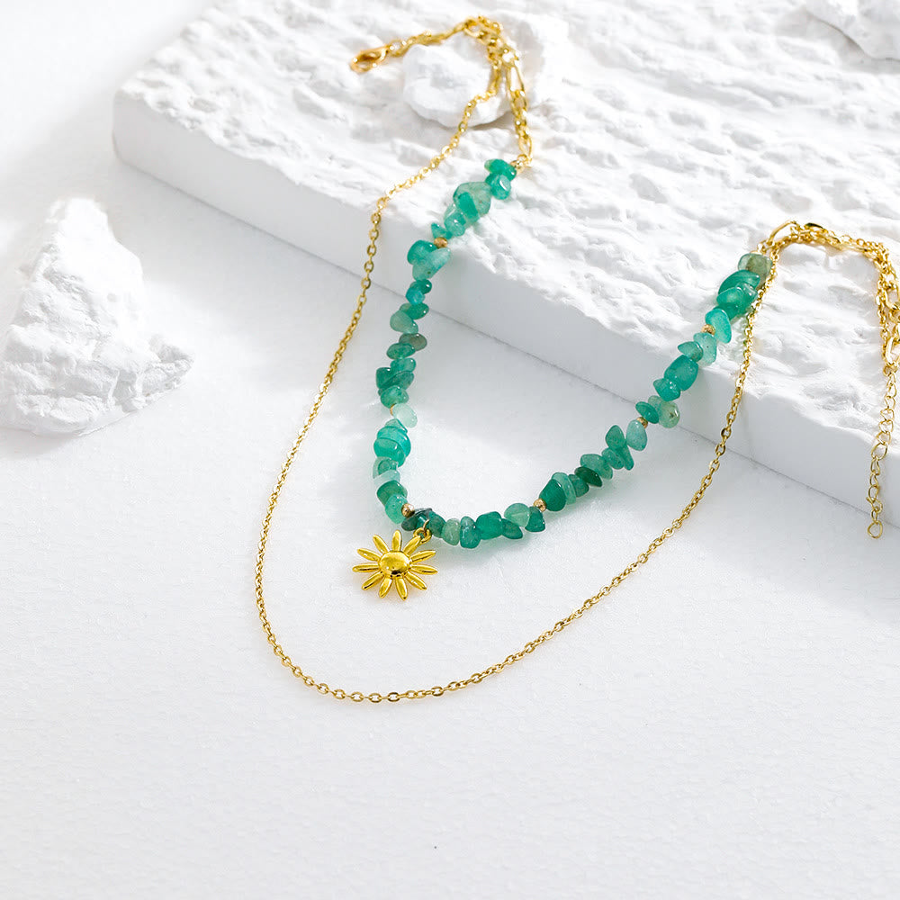 Olivenorma Natural Amazonite Sun Pendant Double Layer Necklace - image 3