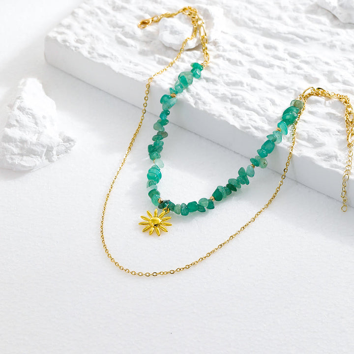Olivenorma Natural Amazonite Sun Pendant Double Layer Necklace - image 3