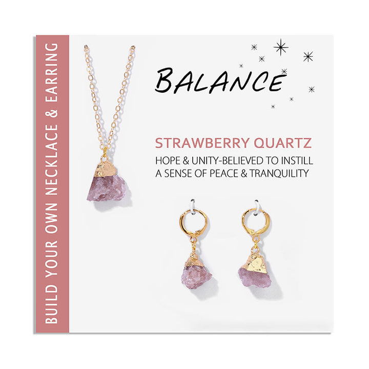 Olivenorma Natural Irregular Crystal Pendant Earrings Necklace Set - Strawberry Quartz - image 12