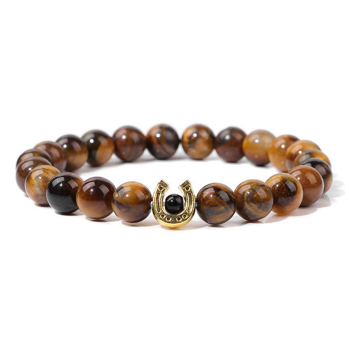Olivenorma 8mm Natural Stone Beaded Horse Shoe Pendant Bracelet - Tiger Eye - image 21