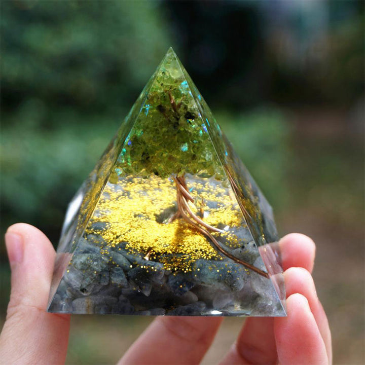 Olivenorma Tree of Life Peridot With Grey Moon Stone Orgone Pyramid - image 1