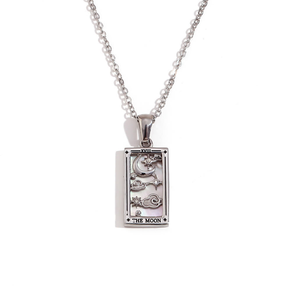 Olivenorma Stainless Steel 18k Gold Plated Tarot Card Necklace - THE MOON - Silver - image 14