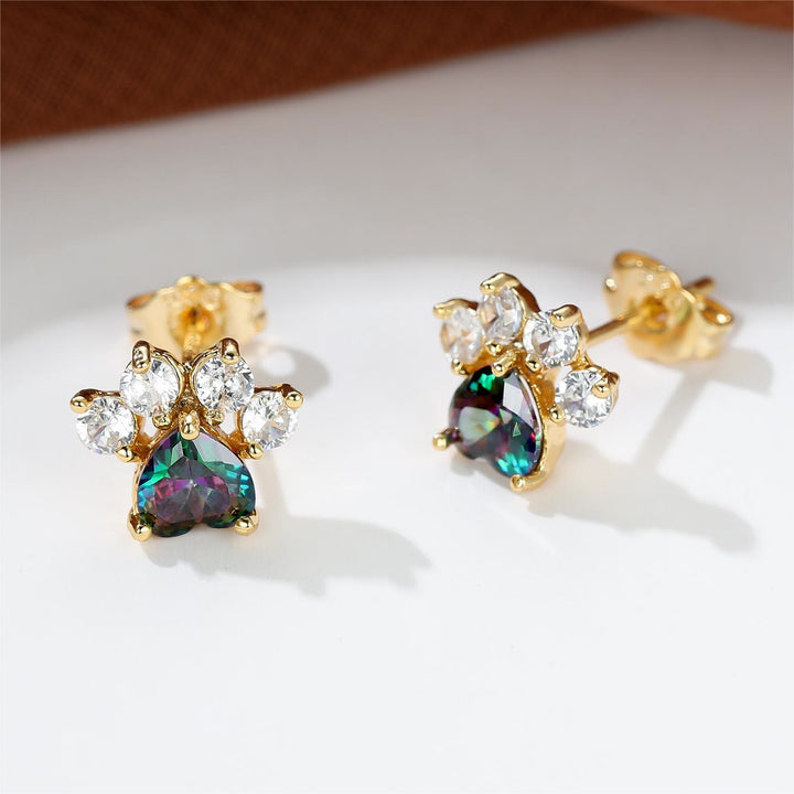 Olivenorma Kawaii Opal White Zircon Kitty Paw Earrings - image 12