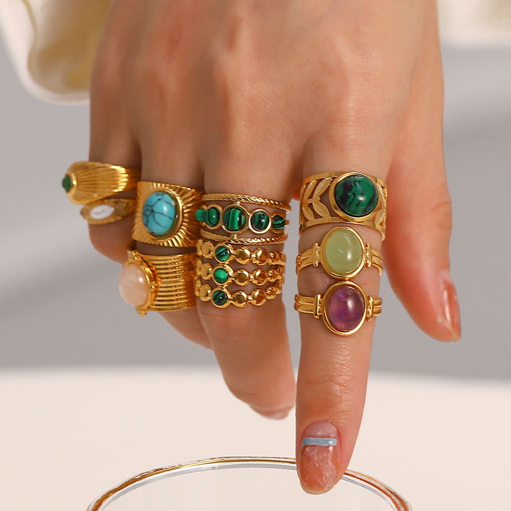 Olivenorma French Vintage Natural Stone Open Ring Set - image 0